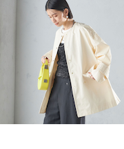 〈撥水加工/手洗い可能〉綿 ナイロン ギャバ ノーカラー ミディ コート 24SS ◇